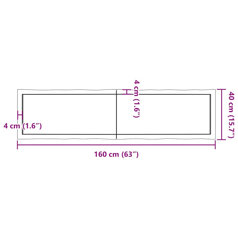vidaXL Table Top Light Brown 160x40x(2-4)cm Treated Solid Wood Live Edge