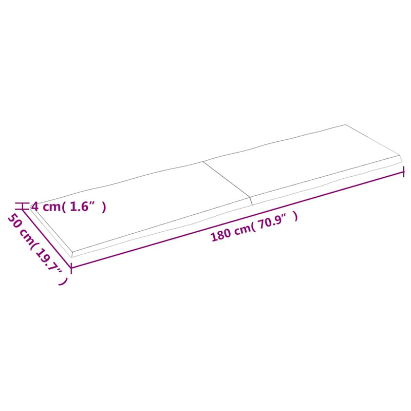 vidaXL Table Top Light Brown 180x50x(2-4)cm Treated Solid Wood Live Edge