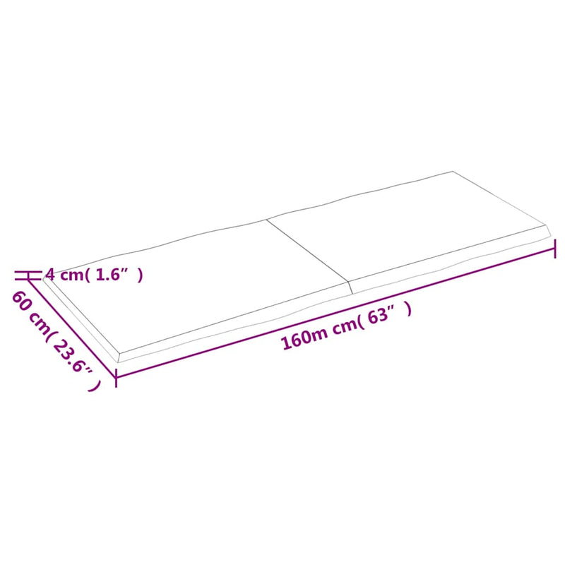 vidaXL Table Top Dark Brown 160x60x(2-4) cm Treated Solid Wood Live Edge