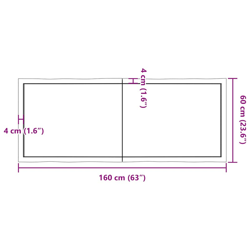 vidaXL Table Top Dark Brown 160x60x(2-4) cm Treated Solid Wood Live Edge