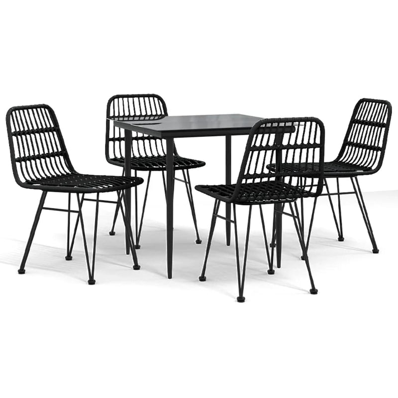 vidaXL 5 Piece Garden Dining Set Black Poly Rattan