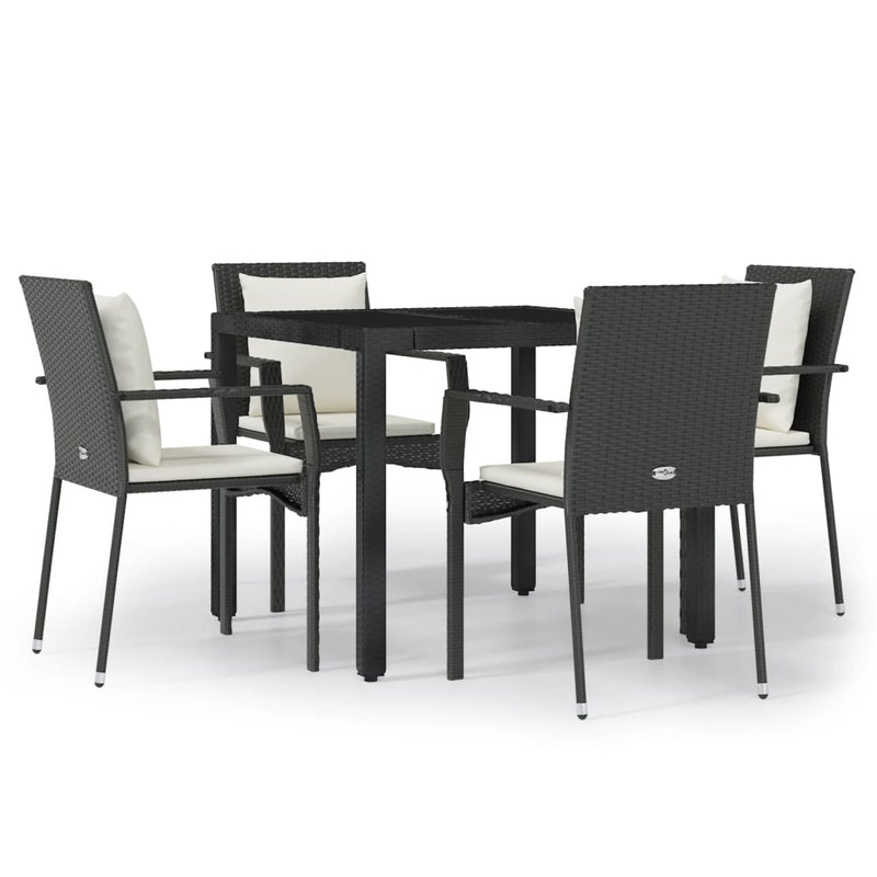 vidaXL 5 Piece Garden Dining Set with Cushions Black Poly Rattan