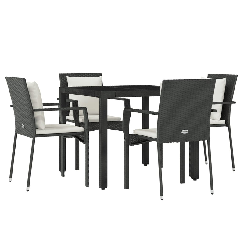 vidaXL 5 Piece Garden Dining Set with Cushions Black Poly Rattan