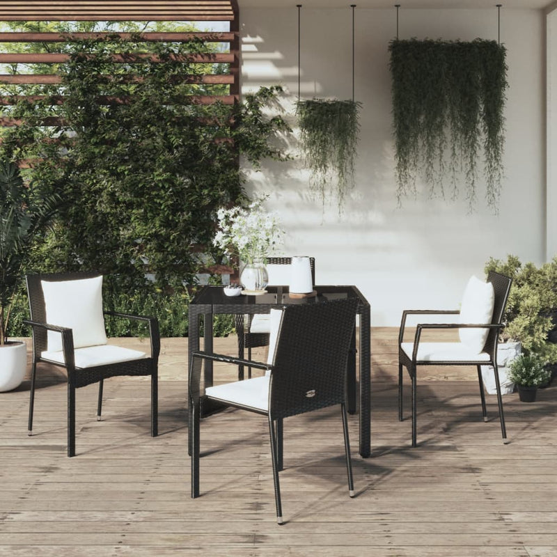 vidaXL 5 Piece Garden Dining Set with Cushions Black Poly Rattan