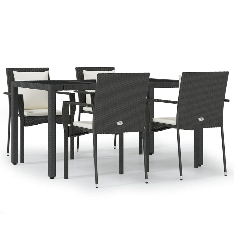 vidaXL 5 Piece Garden Dining Set with Cushions Black Poly Rattan