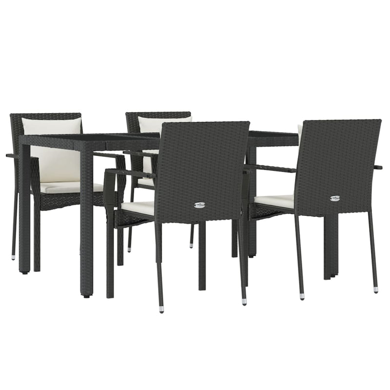 vidaXL 5 Piece Garden Dining Set with Cushions Black Poly Rattan