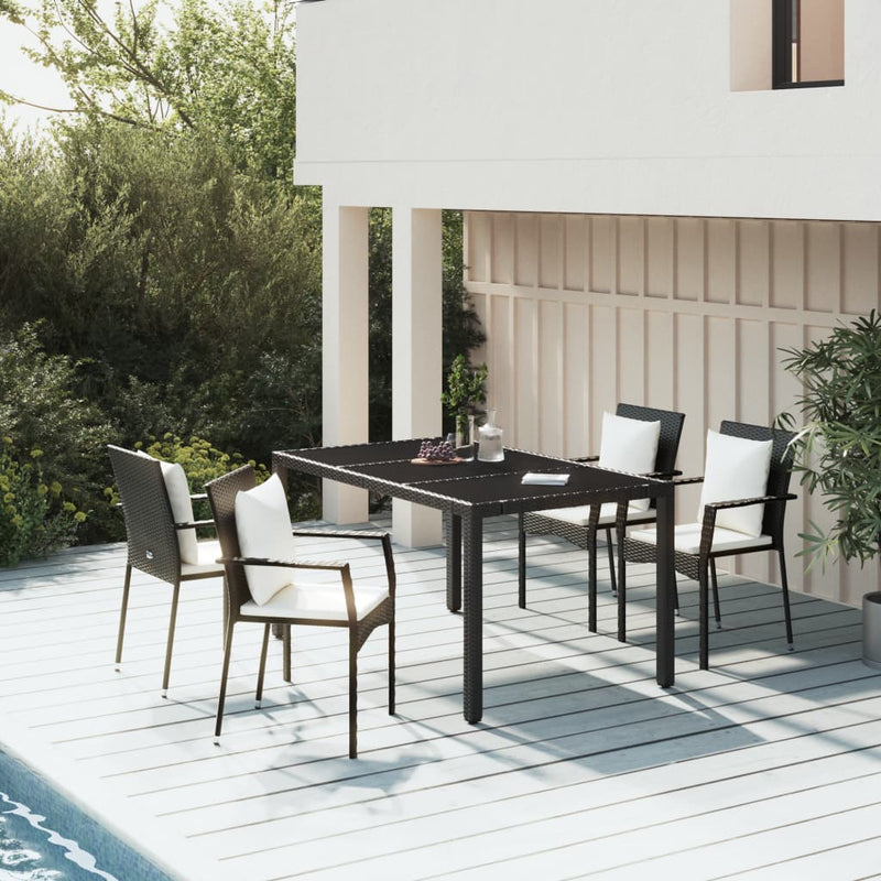 vidaXL 5 Piece Garden Dining Set with Cushions Black Poly Rattan