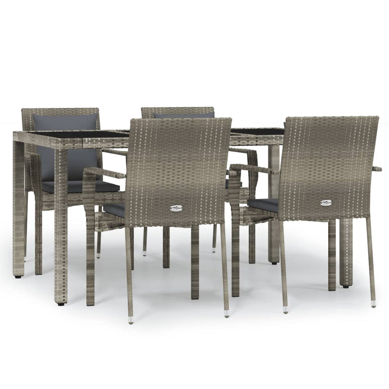 vidaXL 5 Piece Garden Dining Set with Cushions Grey Poly Rattan