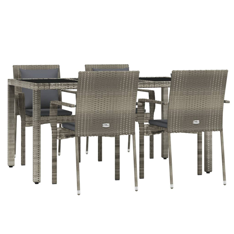 vidaXL 5 Piece Garden Dining Set with Cushions Grey Poly Rattan