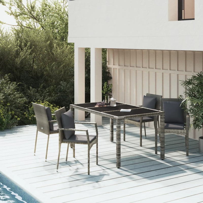 vidaXL 5 Piece Garden Dining Set with Cushions Grey Poly Rattan