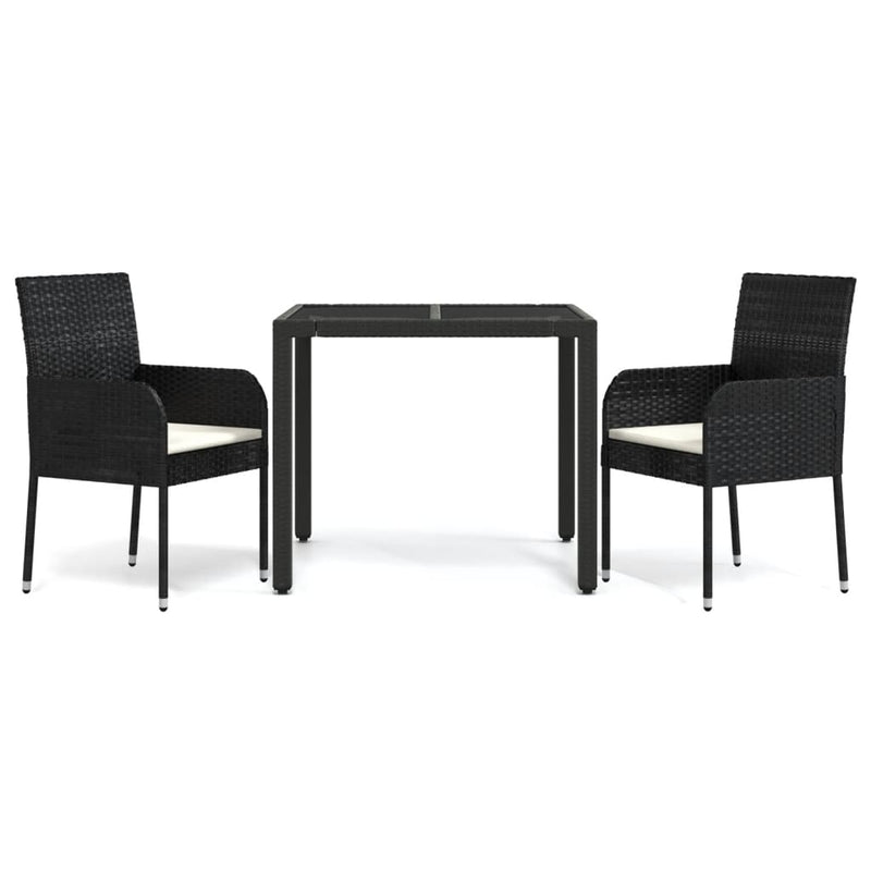 vidaXL 3 Piece Garden Dining Set with Cushions Black Poly Rattan