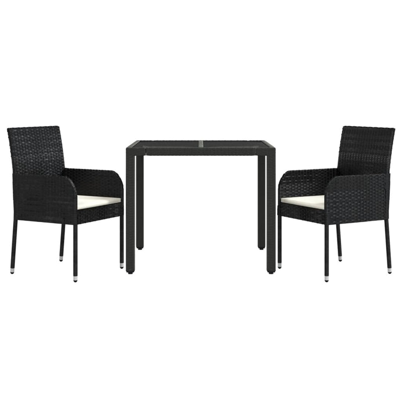 vidaXL 3 Piece Garden Dining Set with Cushions Black Poly Rattan