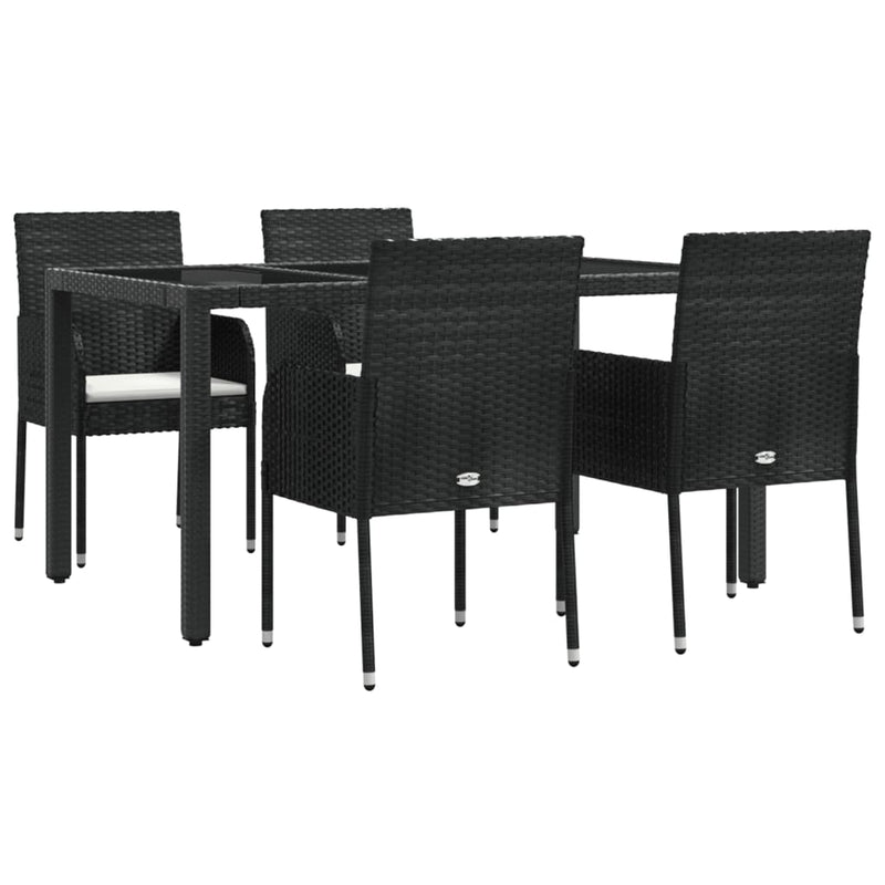 vidaXL 5 Piece Garden Dining Set with Cushions Black Poly Rattan