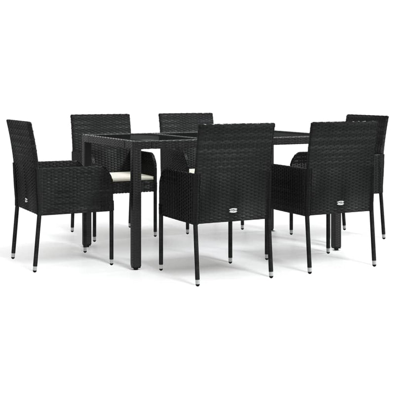 vidaXL 7 Piece Garden Dining Set with Cushions Black Poly Rattan