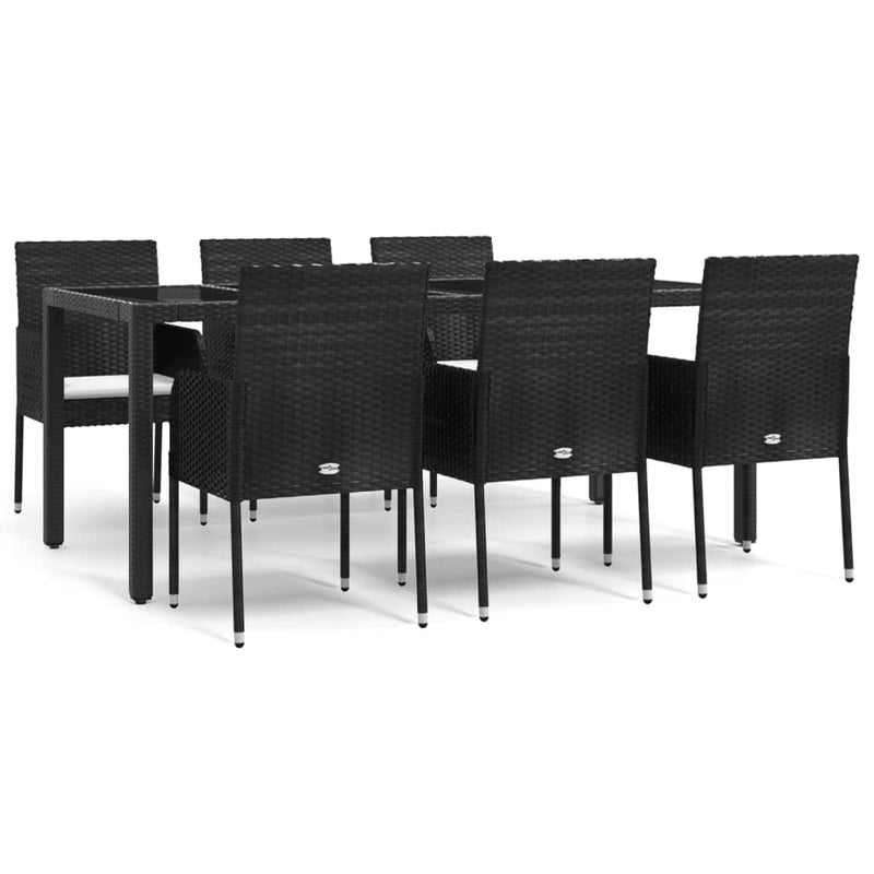 vidaXL 7 Piece Garden Dining Set with Cushions Black Poly Rattan