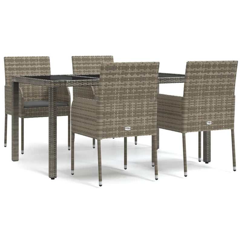vidaXL 5 Piece Garden Dining Set with Cushions Grey Poly Rattan