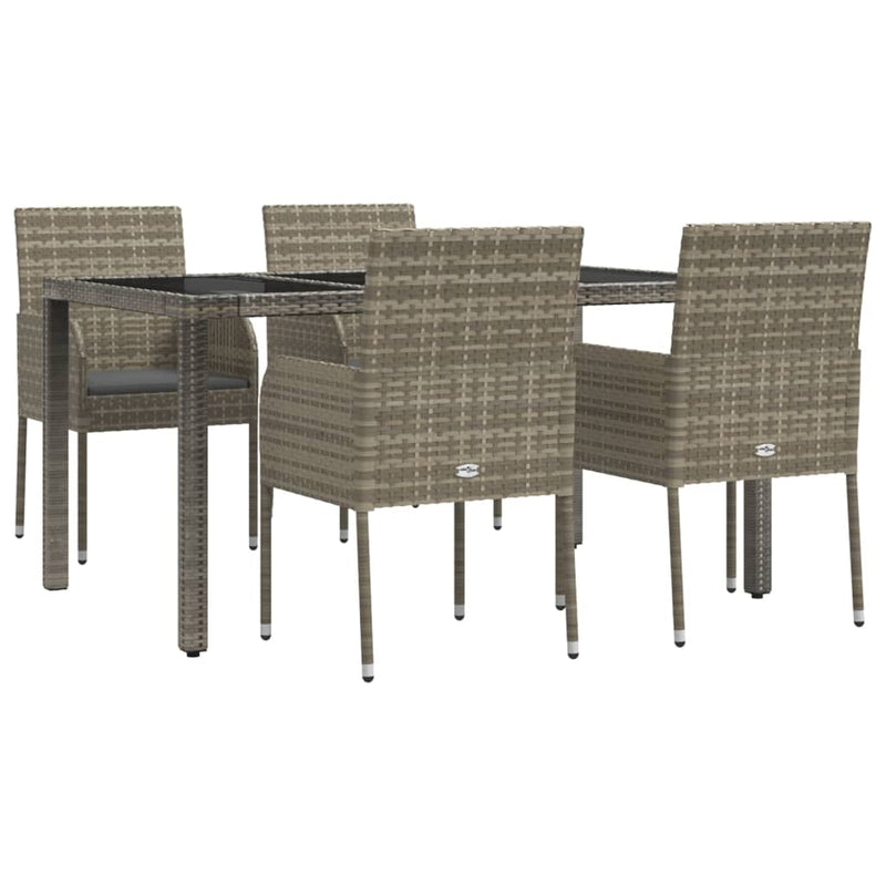 vidaXL 5 Piece Garden Dining Set with Cushions Grey Poly Rattan