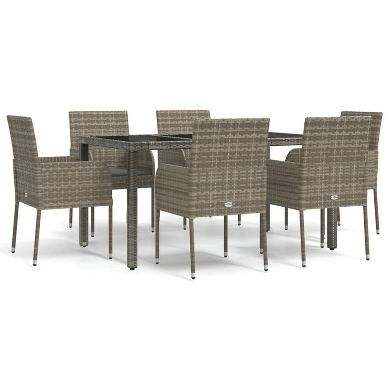 vidaXL 7 Piece Garden Dining Set with Cushions Grey Poly Rattan