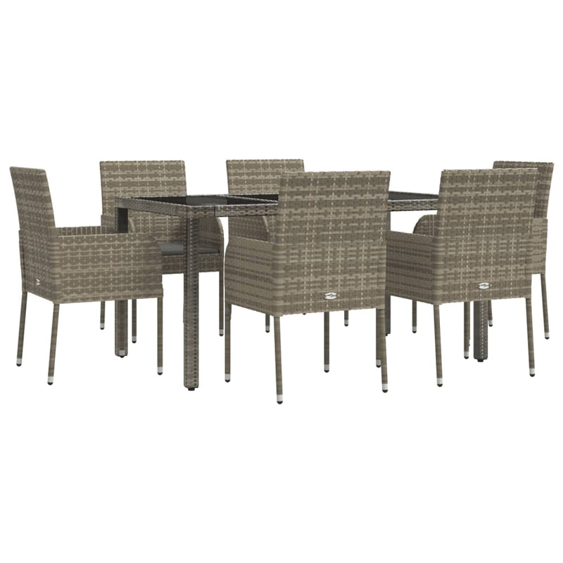 vidaXL 7 Piece Garden Dining Set with Cushions Grey Poly Rattan