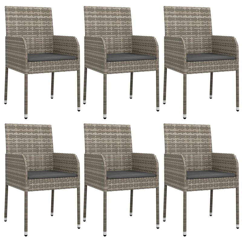 vidaXL 7 Piece Garden Dining Set with Cushions Grey Poly Rattan