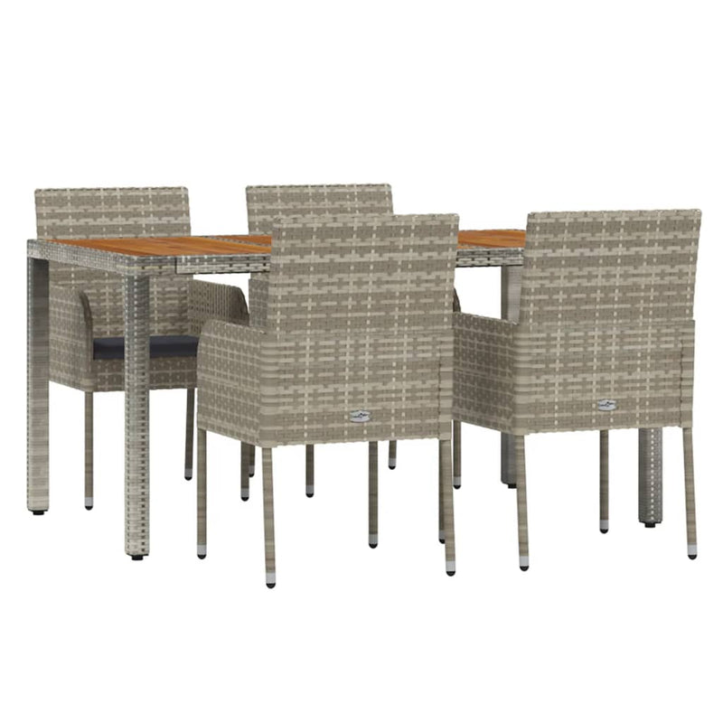 vidaXL 5 Piece Garden Dining Set with Cushions Grey Poly Rattan
