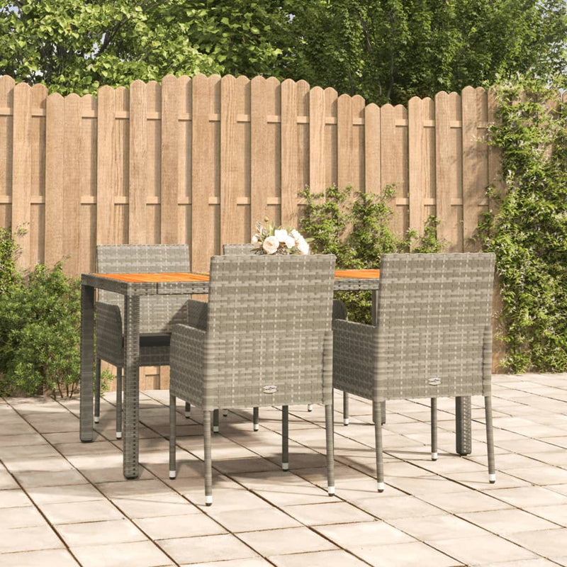 vidaXL 5 Piece Garden Dining Set with Cushions Grey Poly Rattan