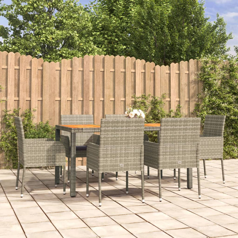 vidaXL 7 Piece Garden Dining Set with Cushions Grey Poly Rattan