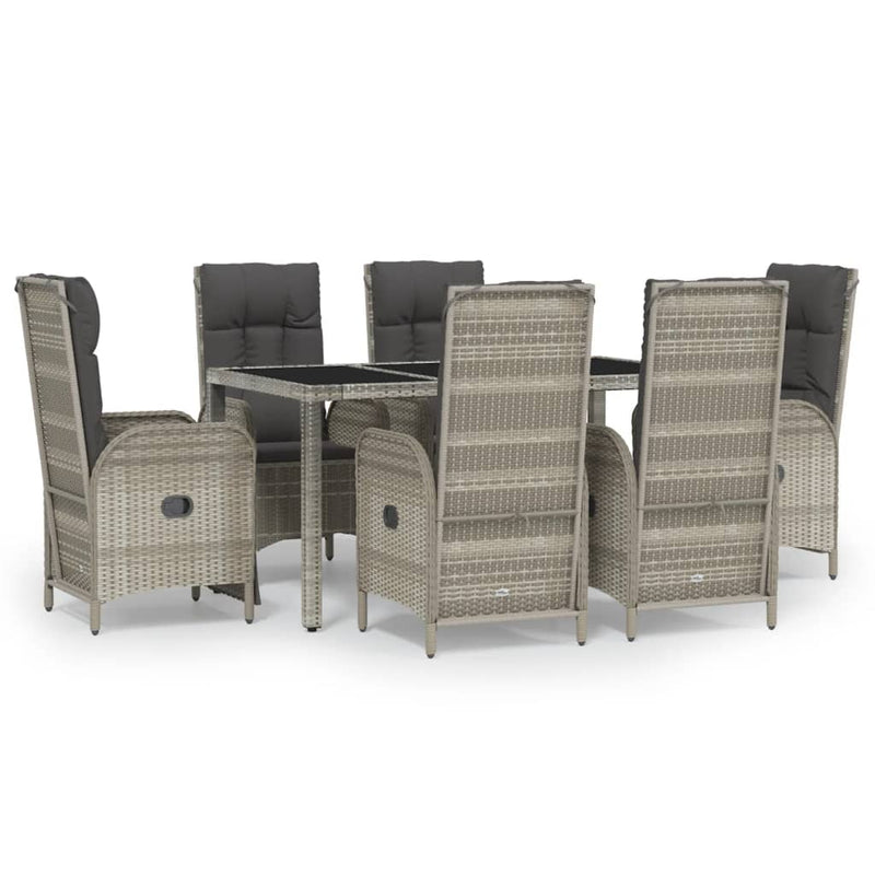 vidaXL 7 Piece Garden Dining Set with Cushions Grey Poly Rattan