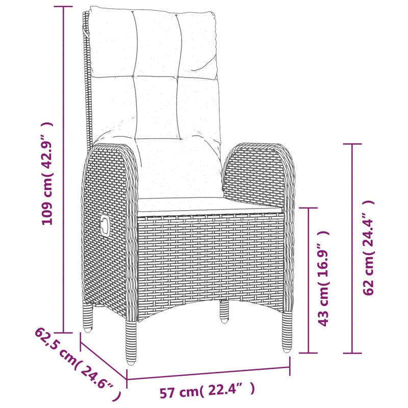 vidaXL 7 Piece Garden Dining Set with Cushions Grey Poly Rattan