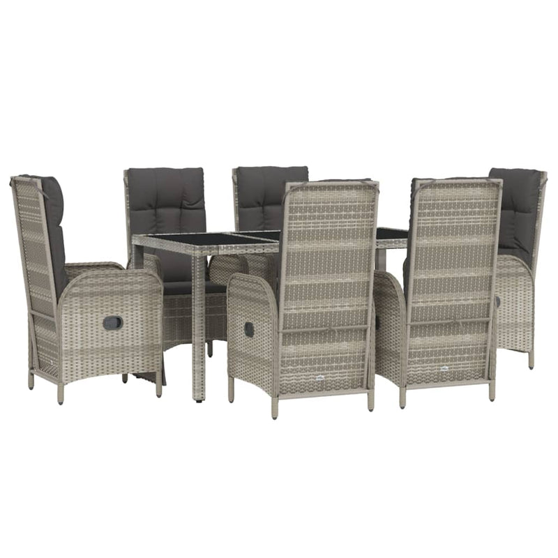 vidaXL 7 Piece Garden Dining Set with Cushions Grey Poly Rattan