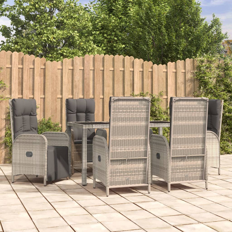 vidaXL 7 Piece Garden Dining Set with Cushions Grey Poly Rattan