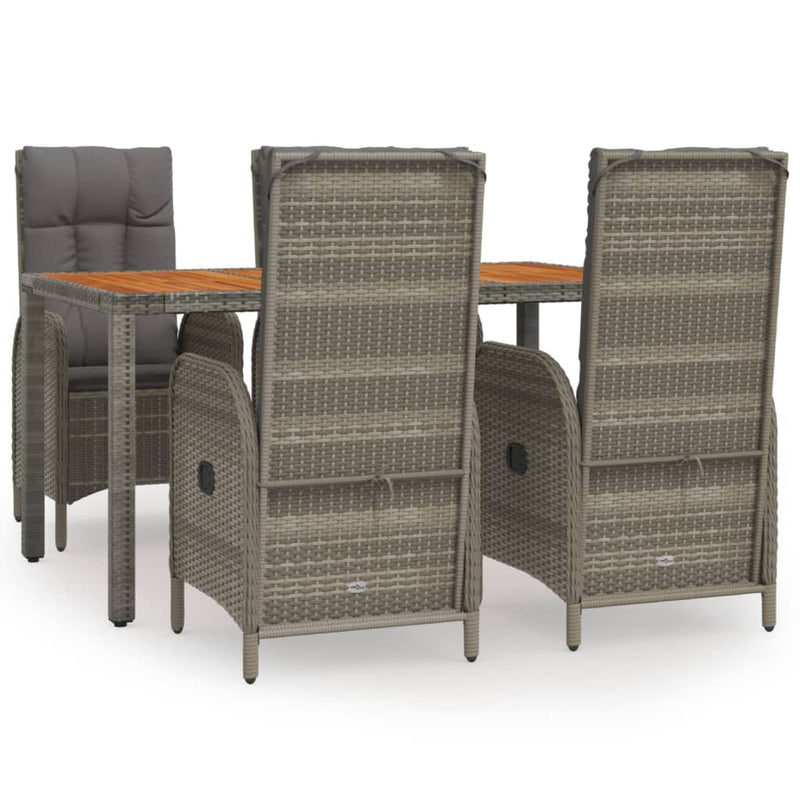 vidaXL 5 Piece Garden Dining Set with Cushions Grey Poly Rattan