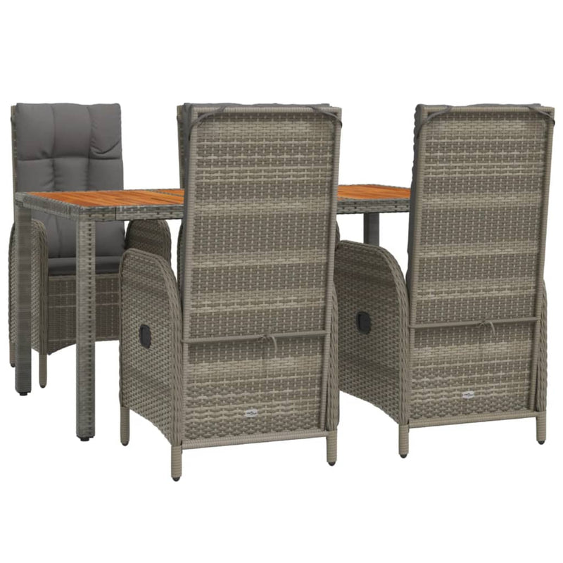vidaXL 5 Piece Garden Dining Set with Cushions Grey Poly Rattan
