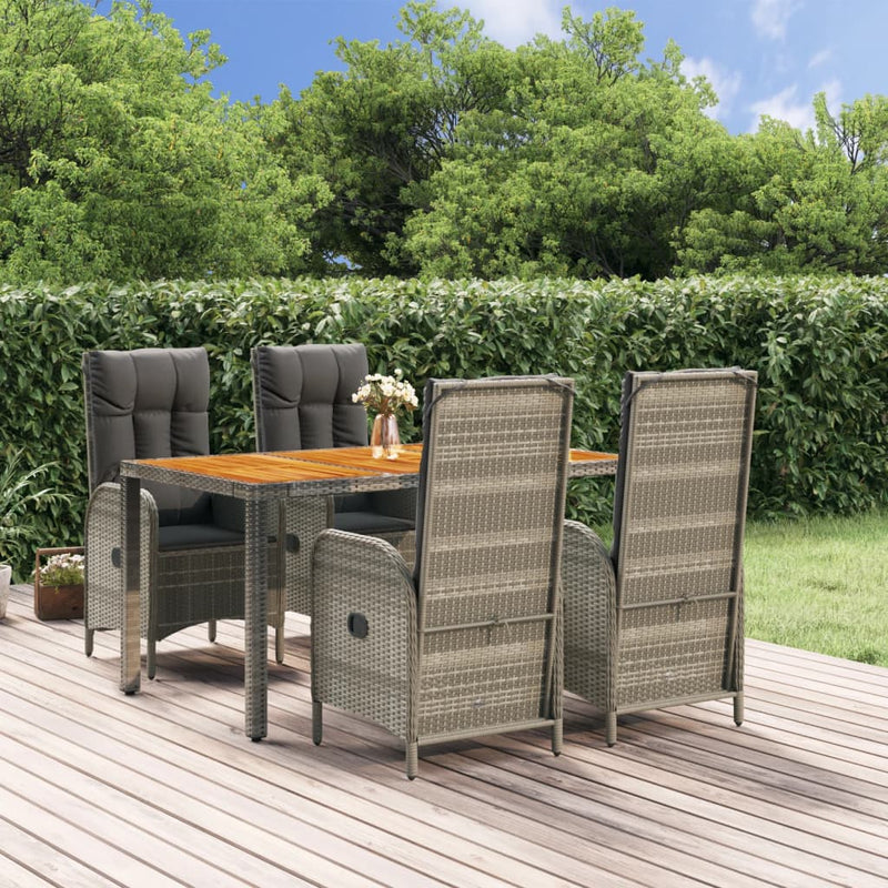 vidaXL 5 Piece Garden Dining Set with Cushions Grey Poly Rattan