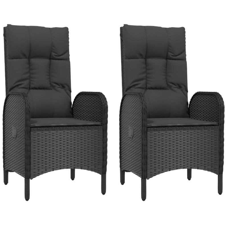 vidaXL 3 Piece Garden Dining Set with Cushions Black Poly Rattan