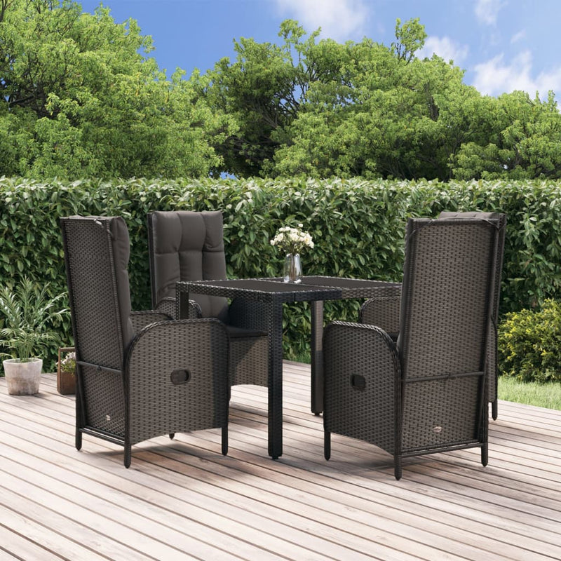 vidaXL 5 Piece Garden Dining Set with Cushions Black Poly Rattan