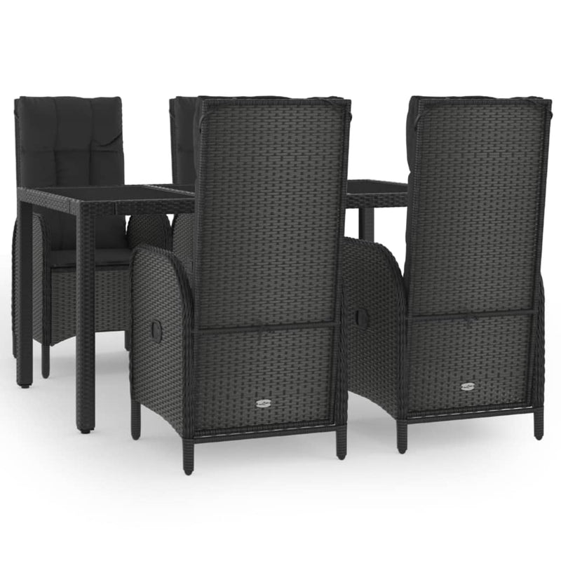 vidaXL 5 Piece Garden Dining Set with Cushions Black Poly Rattan