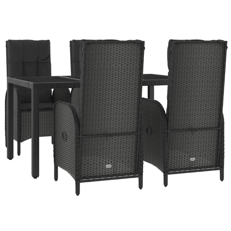 vidaXL 5 Piece Garden Dining Set with Cushions Black Poly Rattan
