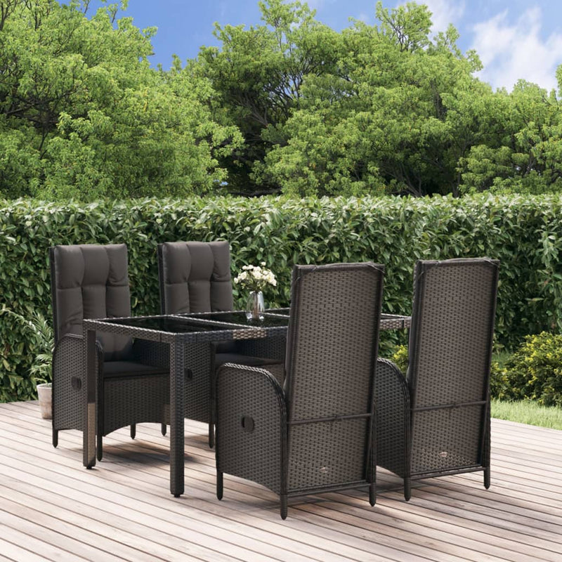 vidaXL 5 Piece Garden Dining Set with Cushions Black Poly Rattan