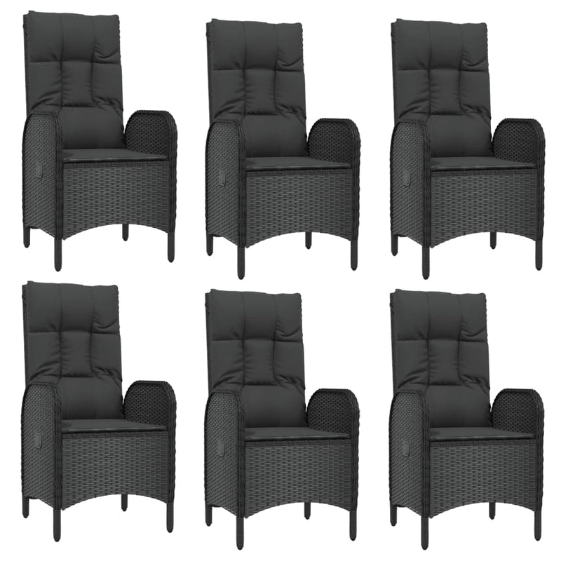 vidaXL 7 Piece Garden Dining Set with Cushions Black and Grey Poly Rattan