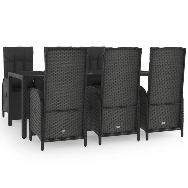 vidaXL 7 Piece Garden Dining Set with Cushions Black Poly Rattan