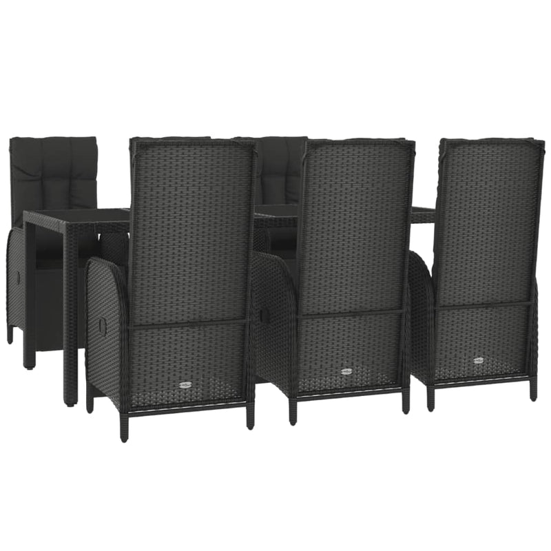 vidaXL 7 Piece Garden Dining Set with Cushions Black Poly Rattan