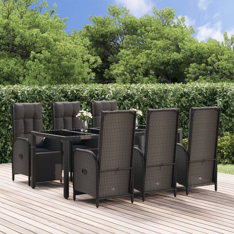 vidaXL 7 Piece Garden Dining Set with Cushions Black Poly Rattan