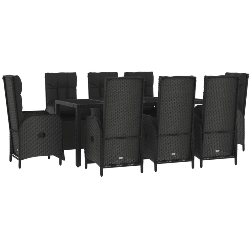 vidaXL 9 Piece Garden Dining Set with Cushions Black Poly Rattan