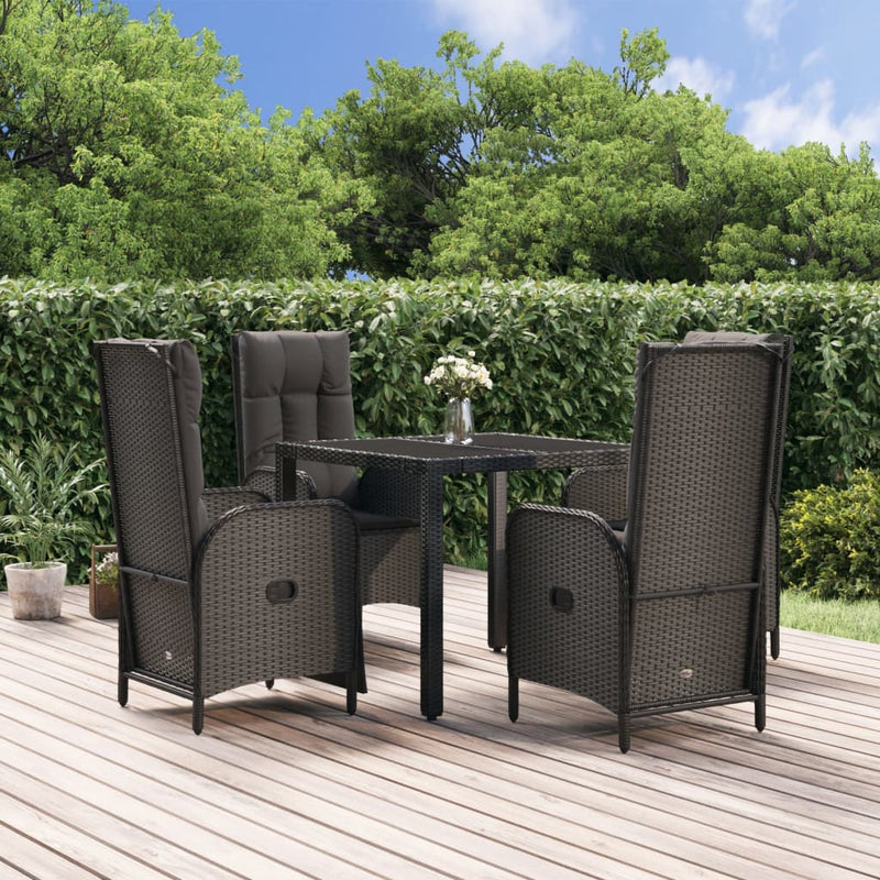 vidaXL 5 Piece Garden Dining Set with Cushions Black Poly Rattan