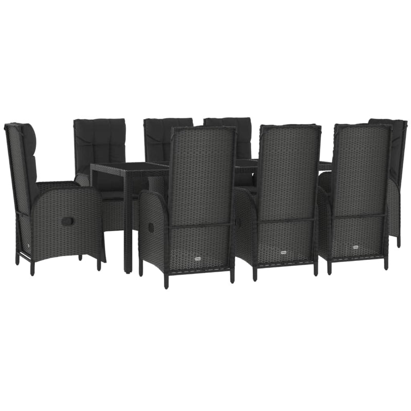 vidaXL 9 Piece Garden Dining Set with Cushions Black Poly Rattan