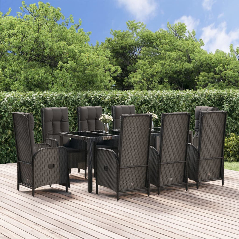 vidaXL 9 Piece Garden Dining Set with Cushions Black Poly Rattan