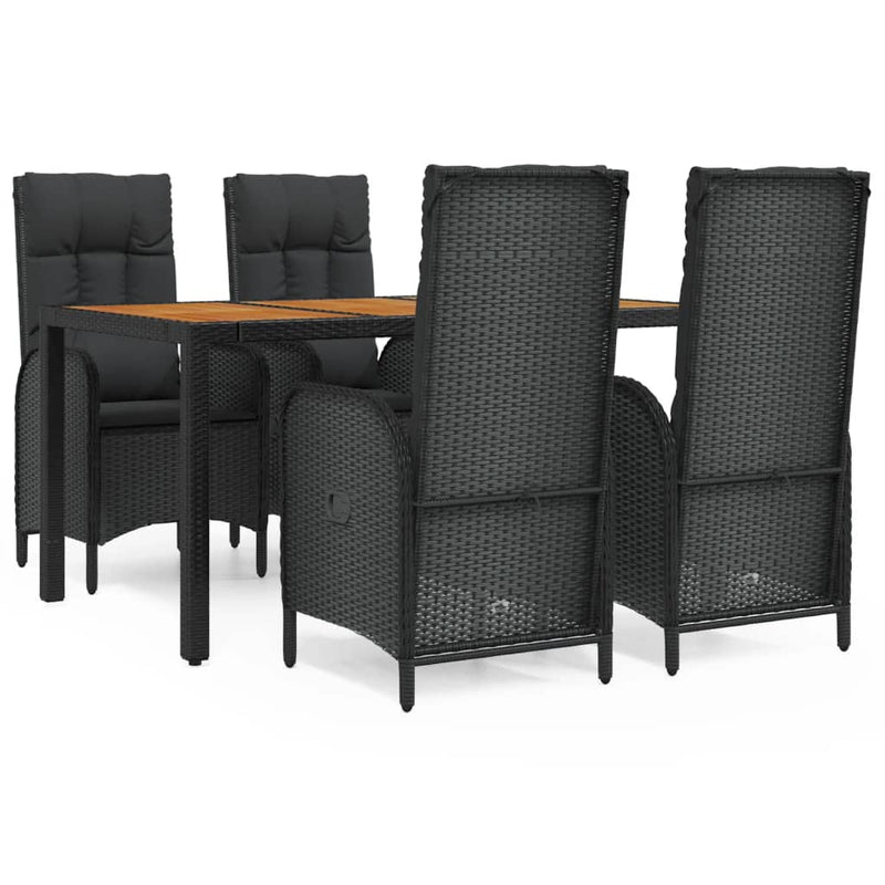 vidaXL 5 Piece Garden Dining Set with Cushions Black Poly Rattan