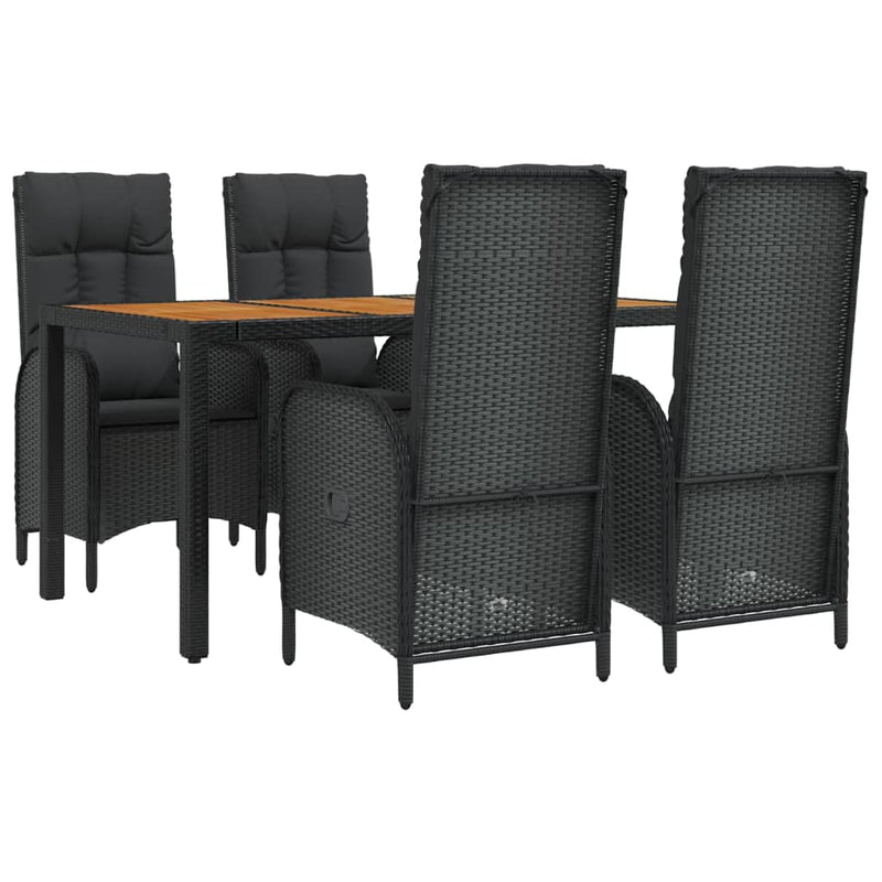 vidaXL 5 Piece Garden Dining Set with Cushions Black Poly Rattan