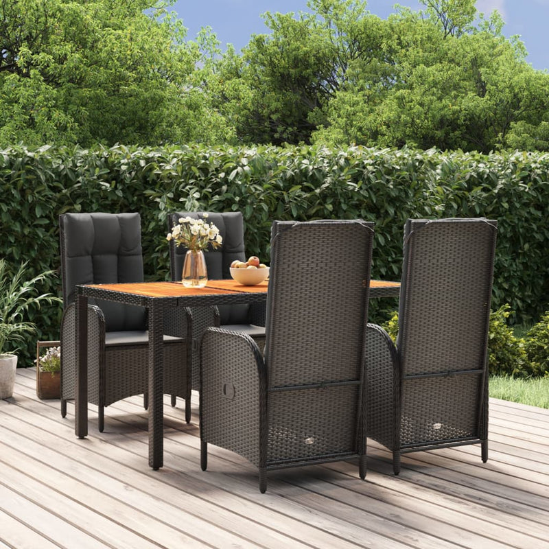 vidaXL 5 Piece Garden Dining Set with Cushions Black Poly Rattan